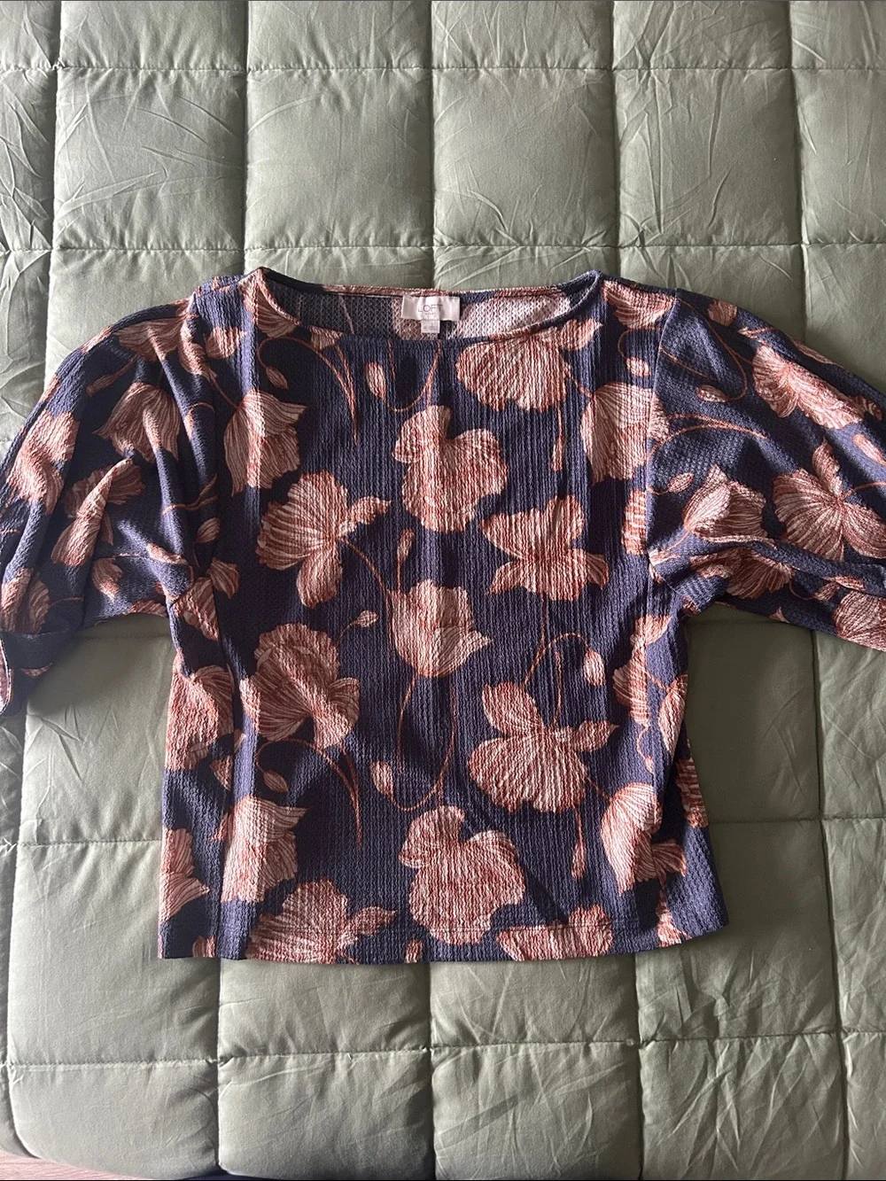 Loft Women's Navy Blue Floral Puff-Sleeve Top - chestnut Print